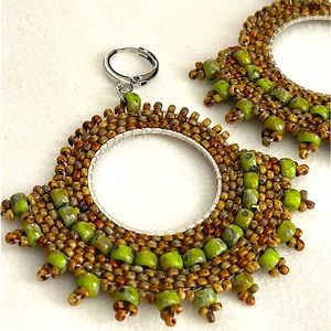 Beaded Earring Picasso,
Dangle earrings, boho, Color green, 6cm diameter, NEW